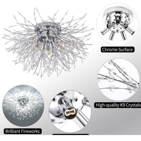 Candelabru Cristal RONDO Vivace, 5x G9, Diametru 40cm, Argintiu Lucios [2]