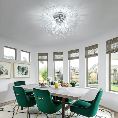 Candelabre LED Cristal Moderne - Candelabru Cristal RONDO Vivace, 5x G9, Diametru 40cm, Argintiu Lucios