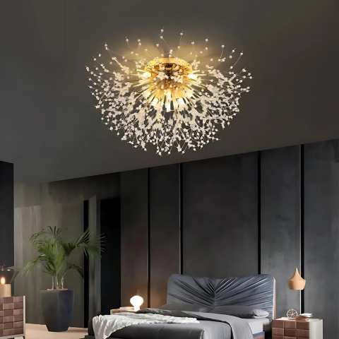 Candelabre LED Cristal Moderne - Candelabru Cristal RONDO Vivace, 8x G9, Diametru 60cm, Auriu Lucios