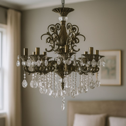 Candelabre LED Cristal Moderne - Candelabru Cristal SANSSOUCI Magno, 8xE14, Diametru 65cm, Alama Antichizata