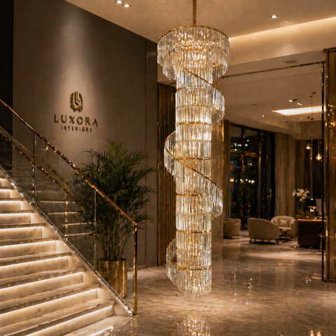 Lampi, Aplice si Corpuri de iluminat Smart - Candelabru Cristal SPIRO 39xE14, D70 cm, Auriu, Metal si Cristal
