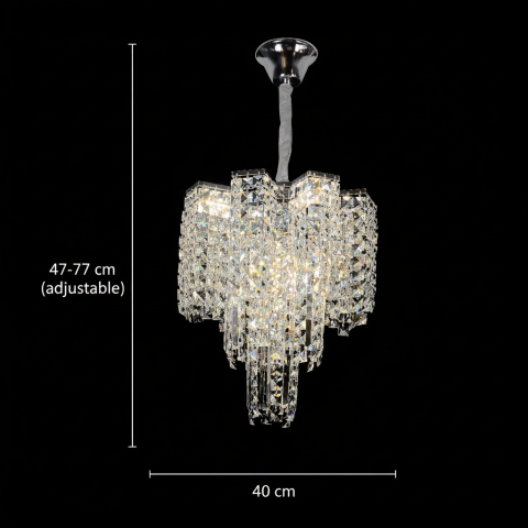 Candelabru Cristal TAGISH Nobile 7xE14, Diametru 40cm, Metal si Cristal, Crom Lucios, Inaltime Reglabila [3]