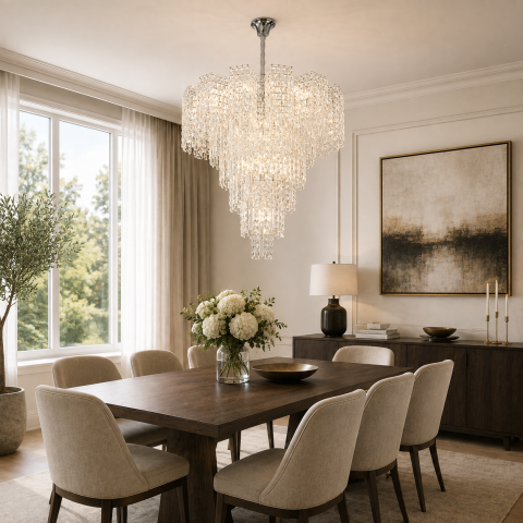 Candelabru Cristal TAGISH Supremo 19xE14, Diametru 80cm, Metal si Cristal, Crom Lucios, Inaltime Reglabila [1]