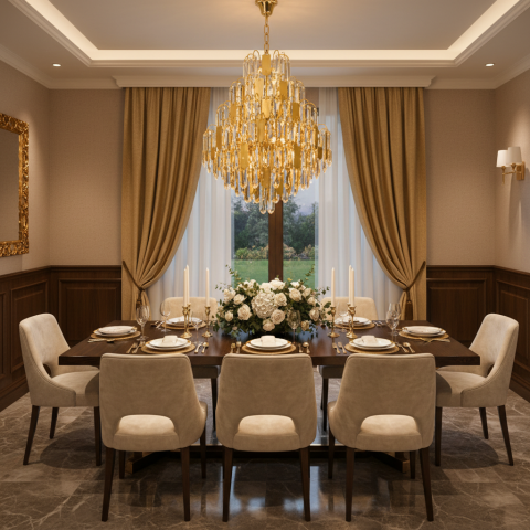 Candelabru Cristal TIER Eleganza 10xE14, D50 cm, Auriu, Inaltime Reglabila, Metal si Cristal [2]