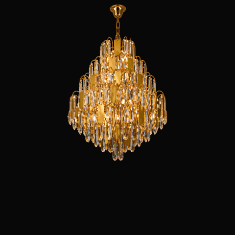Candelabru Cristal TIER Regalis 21xE14, D80 cm, Auriu, Inaltime Reglabila, Metal si Cristal [3]
