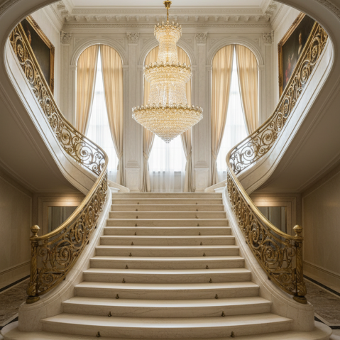 Produse Alessandro - Candelabru Cristal TORRE 59xE14, Diametru 120cm, Inaltime 200cm, Auriu Lucios, Inaltime Reglabila, Design Elegant
