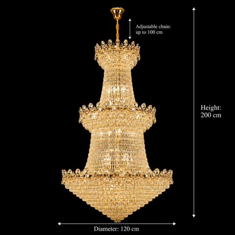 Candelabru Cristal TORRE 59xE14, Diametru 120cm, Inaltime 200cm, Auriu Lucios, Inaltime Reglabila, Design Elegant [3]