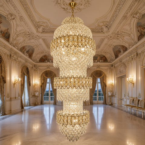 Candelabru Cristal TRIO Magno 49xE14, Diametru 65cm, Inaltime 200cm, Auriu Lucios, Inaltime Reglabila, Design Elegant [2]