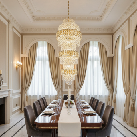 Candelabru Cristal TRIO Regalis 63xE14, Diametru 80cm, Inaltime 260cm, Auriu Lucios, Inaltime Reglabila, Design Elegant [2]