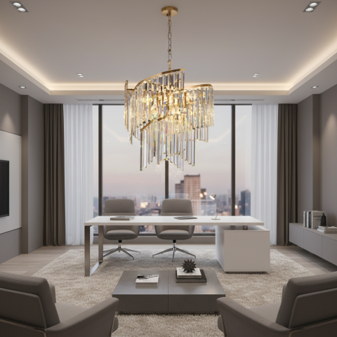 Candelabru Cristal TWEEZE Eleganza, Φ50cm, 9xE14, Auriu, Metal si Cristal [1]