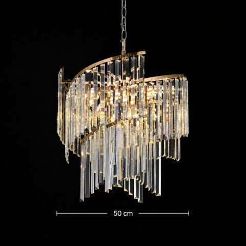 Candelabru Cristal TWEEZE Eleganza, Φ50cm, 9xE14, Auriu, Metal si Cristal [3]