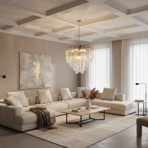 Iluminat Smart Home - Candelabru Cristal TWEEZE Magno, Φ60cm, 12xE14, Auriu, Metal si Cristal
