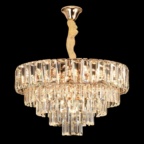 Candelabru Cristal VALMONT Eleganza 8xE14, D50 cm, Auriu, Inaltime Reglabila, Metal si Cristal [3]