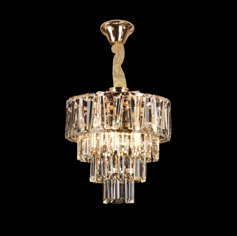 Candelabru Cristal VALMONT Petito 3xE14, D30 cm, Auriu, Inaltime Reglabila, Metal si Cristal [3]