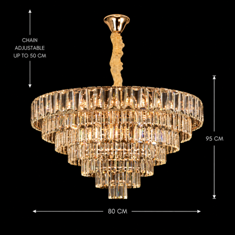 Candelabru Cristal VALMONT Regalis 15xE14, D80 cm, Auriu, Inaltime Reglabila, Metal si Cristal [3]
