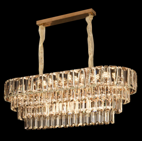 Candelabru Cristal VALMONT Supremo 12xE14, 80x30 cm, Auriu, Inaltime Reglabila, Metal si Cristal [3]
