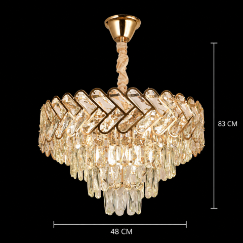 Candelabru Cristal VECTOR Eleganza 8xE14, Diametru 48cm, Auriu Lucios, Inaltime Reglabila, Metal si Cristal [3]