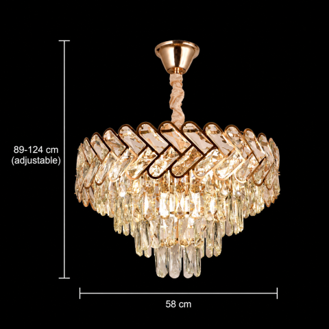 Candelabru Cristal VECTOR Magn 8xE14, Diametru 58cm, Auriu Lucios, Inaltime Reglabila, Metal si Cristal [3]