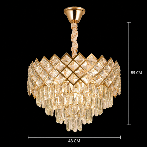 Candelabru Cristal VECTORIA Eleganza 8xE14, Diametru 48cm, Auriu, Inaltime Reglabila, Metal si Cristal [3]