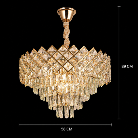Candelabru Cristal VECTORIA Magno 8xE14, Diametru 58cm, Auriu, Inaltime Reglabila, Metal si Cristal [3]