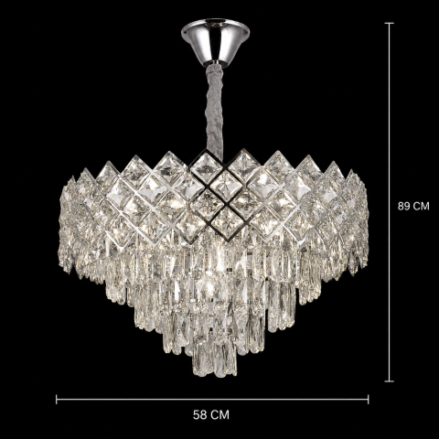 Candelabru Cristal VECTORIA Magno 8xE14, Diametru 58cm, Crom Lucios, Inaltime Reglabila, Metal si Cristal [3]
