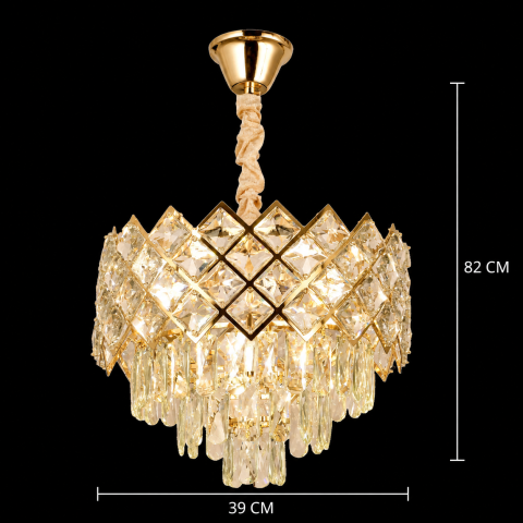 Candelabru Cristal VECTORIA Nobile 5xE14, Diametru 39cm, Auriu, Inaltime Reglabila, Metal si Cristal [3]