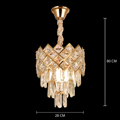 Candelabru Cristal VECTORIA Petito 3xE14, Diametru 28cm, Auriu, Inaltime Reglabila, Metal si Cristal [3]