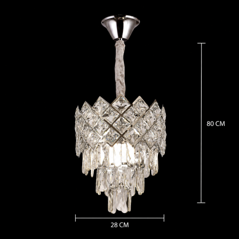 Candelabru Cristal VECTORIA Petito 3xE14, Diametru 28cm, Crom Lucios, Inaltime Reglabila, Metal si Cristal [3]