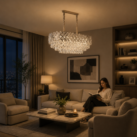 Candelabru Cristal VECTORIA Supremo, 10xE14, Diametru 75x39cm, Crom Lucios, Inaltime Reglabila, Metal si Cristal [2]