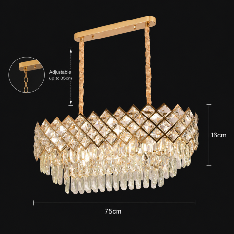 Candelabru Cristal VECTORIA Supremo, 8xE14, Diametru 75x39cm, Auriu, Inaltime Reglabila, Metal si Cristal [3]