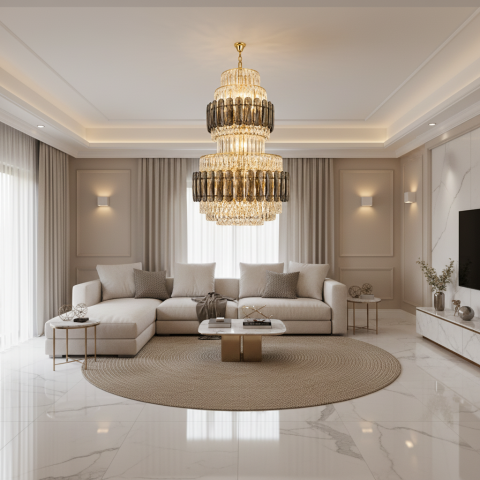 Candelabru Cristal VELIOR Regalis 29xE14, D80 cm, Auriu, Inaltime Reglabila, Metal si Cristal [2]