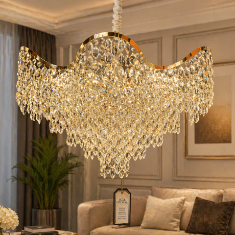 Candelabru Cristal VELOURA Supremo 28xE14, D100 cm, Auriu, Inaltime Reglabila, Metal si Cristal [3]