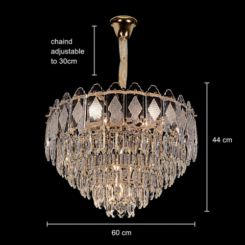 Candelabru Cristal VELVET Eleganza, 12xE14, D60 cm, Auriu, Inaltime Reglabila, Metal si Cristall [3]