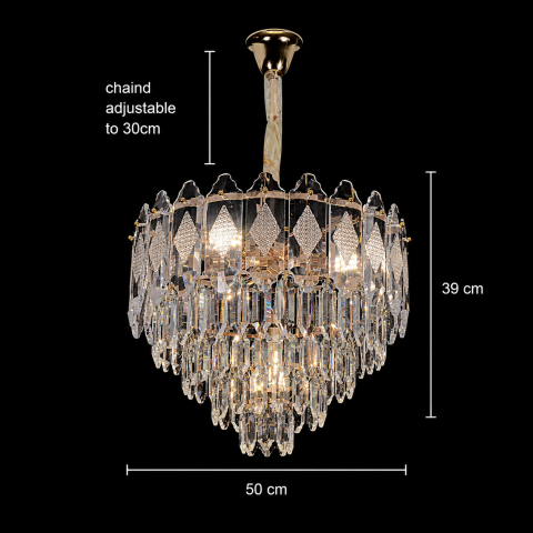 Candelabru Cristal VELVET Eleganza, 9xE14, D50 cm, Auriu, Inaltime Reglabila, Metal si Cristal [3]