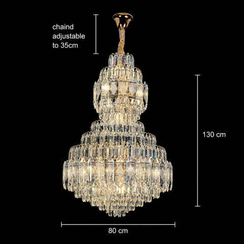Candelabru Cristal VELVET Regalis, 29xE14, D80 cm, Auriu, Inaltime Reglabila, Metal si Cristal [3]