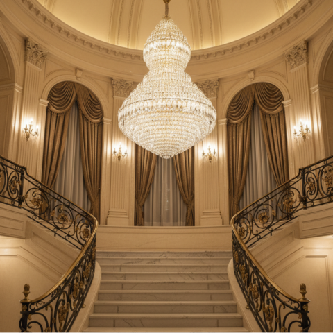 Candelabru Cristal VELVET Supremo, 69xE14, D150 cm, Auriu, Inaltime Reglabila, Metal si Cristal [2]