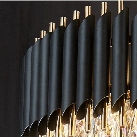 Candelabru Cristal VERSAILLES Eleganza 8x E14, 48 cm, Auriu Lucios si Negru, Inaltime Reglabila [2]