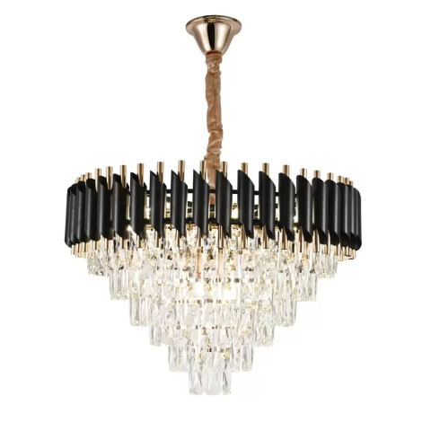 Lampi, Aplice si Corpuri de iluminat Smart - Candelabru Cristal VERSAILLES Magno 8xE14, Diametru 60cm, Negru si Auriu, Inaltime Reglabila