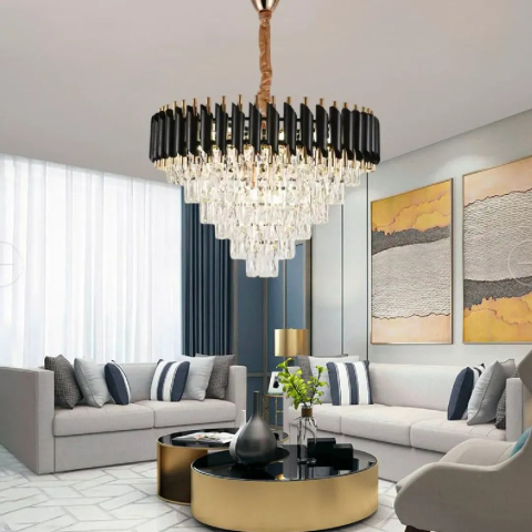 Candelabru Cristal VERSAILLES Magno 8xE14, Diametru 60cm, Negru si Auriu, Inaltime Reglabila [3]
