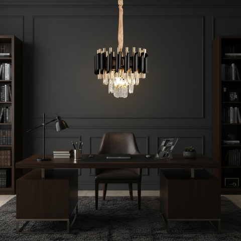 Candelabru Cristal VERSAILLES Nobile, 5xE14, Φ40cm, Auriu Lucios si Negru, Inaltime Reglabila [3]