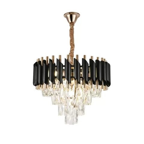 Candelabru Cristal VERSAILLES Nobile 5xE14, Diametru 40cm, Auriu Lucios si Negru [1]