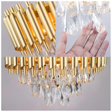 Candelabru Cristal VERSAILLES Petito 3xE14, Diametru 30cm, Auriu, Inaltime Reglabila, Metal si Cristal [1]