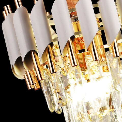 Candelabru Cristal VERSAILLES Petito 3xE14, Diametru 30cm, Auriu Lucios si Alb, Inaltime Reglabila, Metal si Cristal [1]