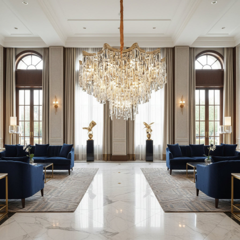 Produse Alessandro - Candelabru Cristal VETRA Eleganza 9xE14, D50 cm, Auriu, Inaltime Reglabila, Metal si Cristal