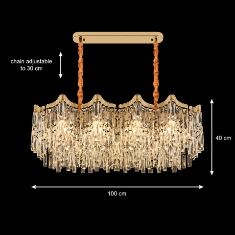 Candelabru Cristal VETRA Supremo 15xE14, 100x35 cm, Auriu, Inaltime Reglabila, Metal si Cristal [3]