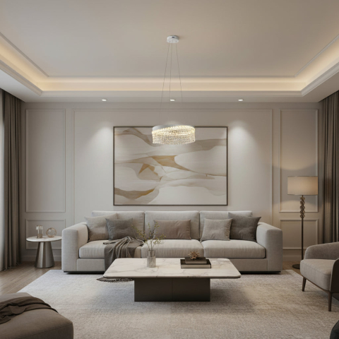 Iluminat Smart Home - Candelabru Cristal VOLNA Magno, 124W, D60cm, Lumina Calda/Neutra/Rece, Alb, Metal si Cristal
