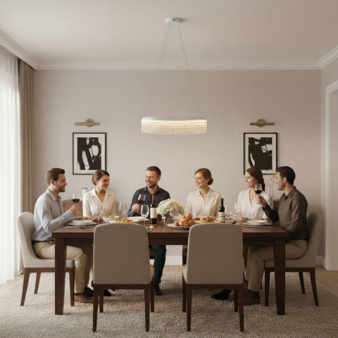Candelabru Cristal VOLNA Magno, 124W, D60cm, Lumina Calda/Neutra/Rece, Alb, Metal si Cristal [2]