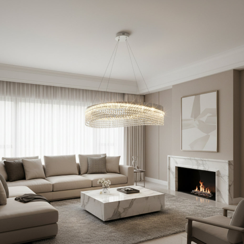 Candelabru Cristal VOLNA Regalis, 170W, D80cm, Lumina Calda/Neutra/Rece, Alb, Metal si Cristal [1]