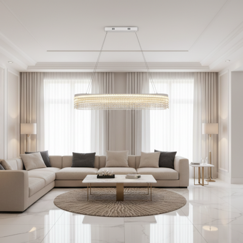 Candelabru Cristal VOLNA Supremo, 128W, 100x30cm, Lumina Calda/Neutra/Rece, Alb, Metal si Cristal [1]