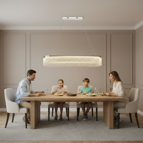 Candelabru Cristal VOLNA Supremo, 128W, 100x30cm, Lumina Calda/Neutra/Rece, Alb, Metal si Cristal [2]